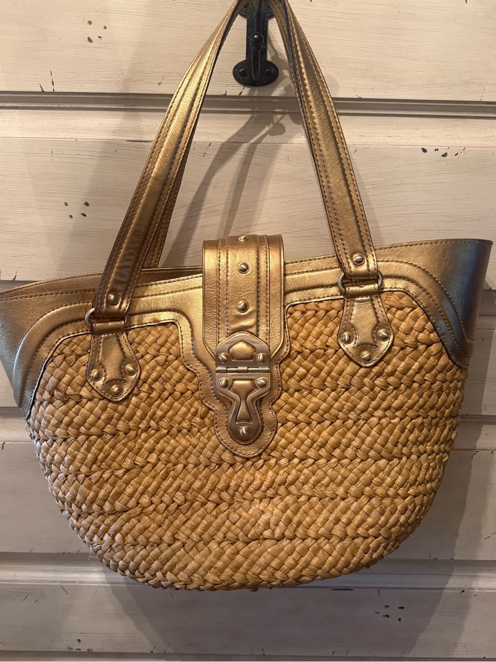 Michael Kors Gold and Tan Woven Tote